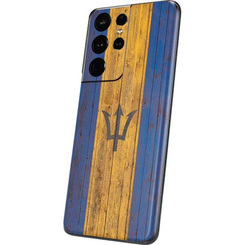 Barbados Flag Dark Wood Galaxy S21 Ultra 5G Skin